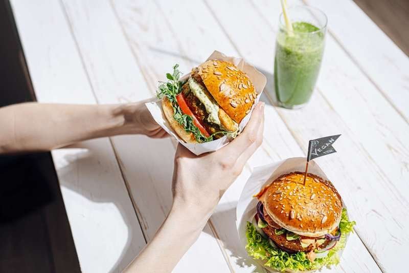 vegan burger and avocado drink