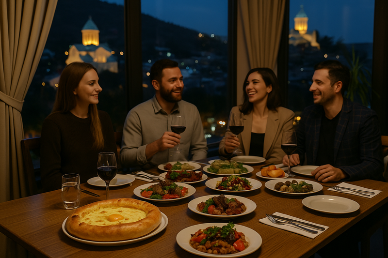 meeting friends at a restaurant