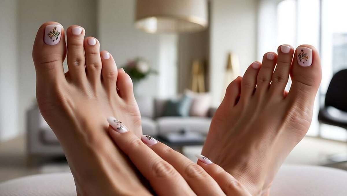 women's hands and feet with a manicure