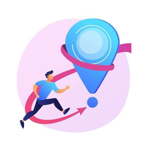 a geolocation icon and a client moving in its direction